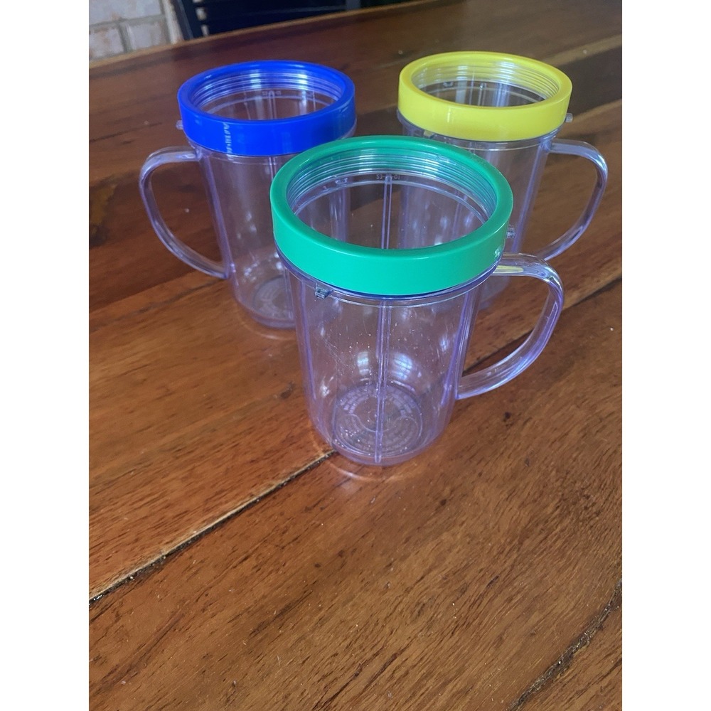 Lot Of 3 Magic Bullet MB1001 Personal Blender Replacement Cups w/colored rims